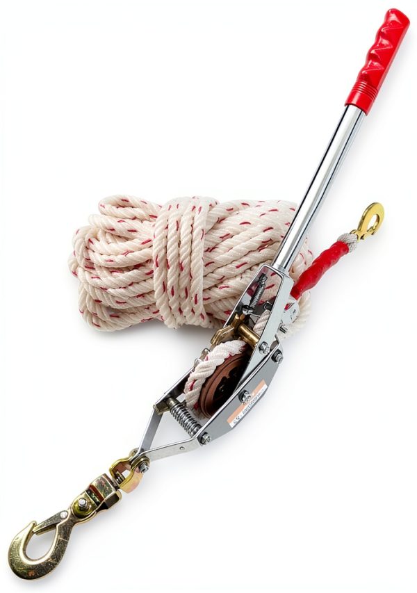 1.5-Ton Rope Puller Come Along Winch Heavy Duty with 100' Rope of 0.6" dia.& 2 Hooks Come Along Ratchet Power Puller Tool for Moving Boats, Securing Items, Transporting Logs-0