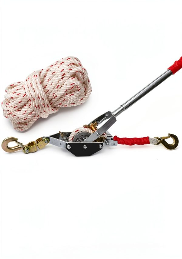 1.5-Ton Rope Puller Come Along Winch Heavy Duty with 100' Rope of 0.6" dia.& 2 Hooks Come Along Ratchet Power Puller Tool for Moving Boats, Securing Items, Transporting Logs-2