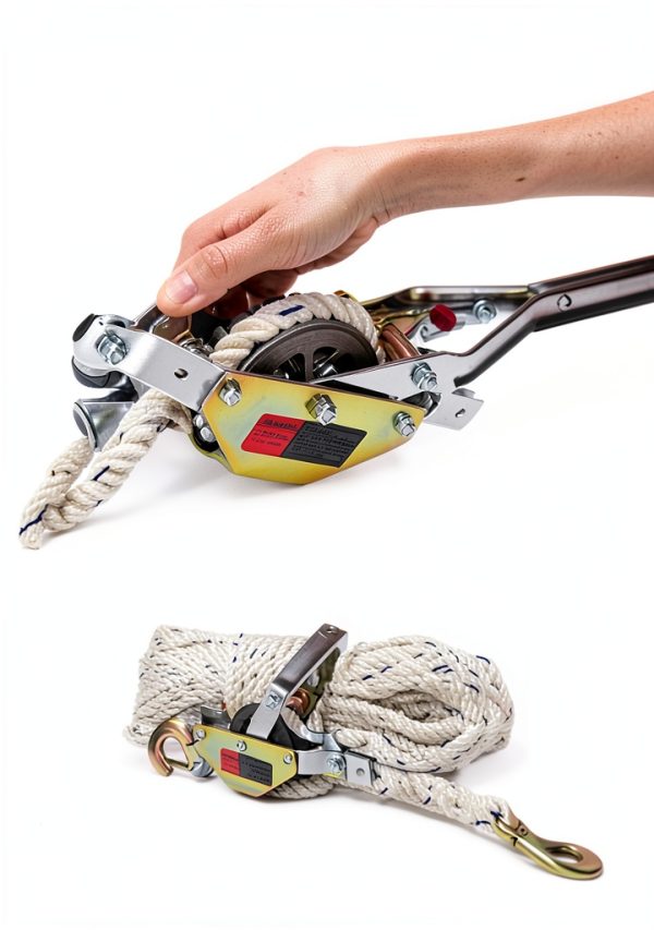 Rope Puller 3/4 Ton Capacity with 100' of 0.6" Dia. Rope, Come Along Winch, Rope Come Along Puller for Tree Felling-4